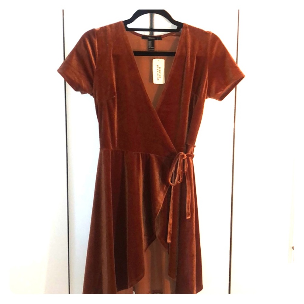 Brand New Burnt Orange Velvet Wrap Dress